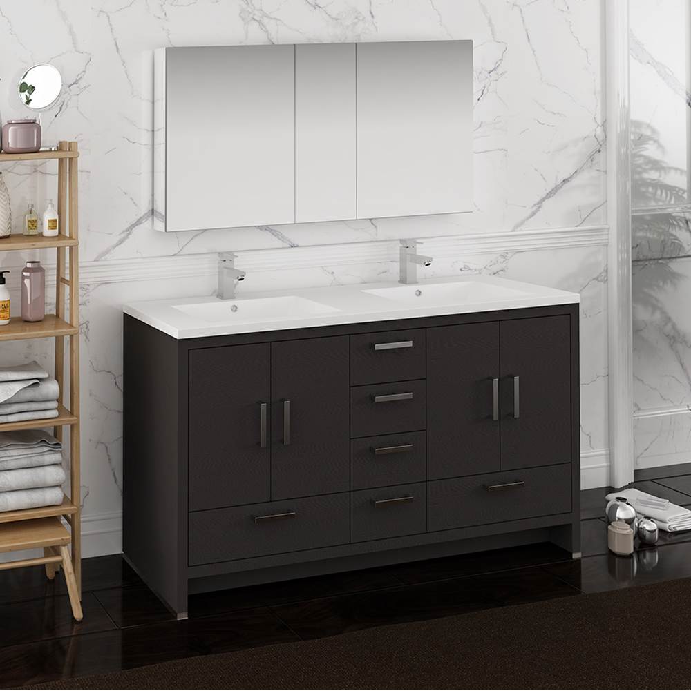 Fresca Bath Fresca Imperia 60'' Dark Gray Oak Free Standing Double Sink Modern Bathroom Vanity w/ Medicine Cabinet