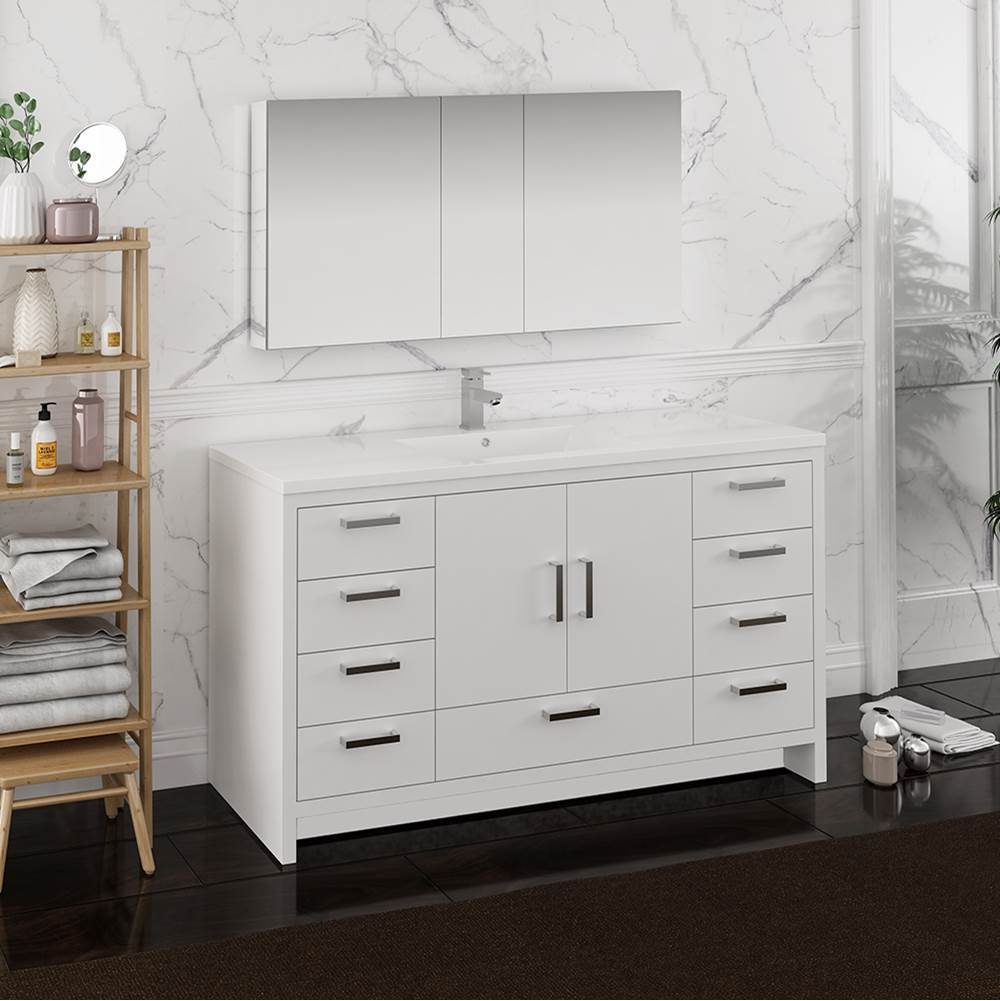 Fresca Bath Fresca Imperia 60'' Glossy White Free Standing Single Sink Modern Bathroom Vanity w/ Medicine Cabinet