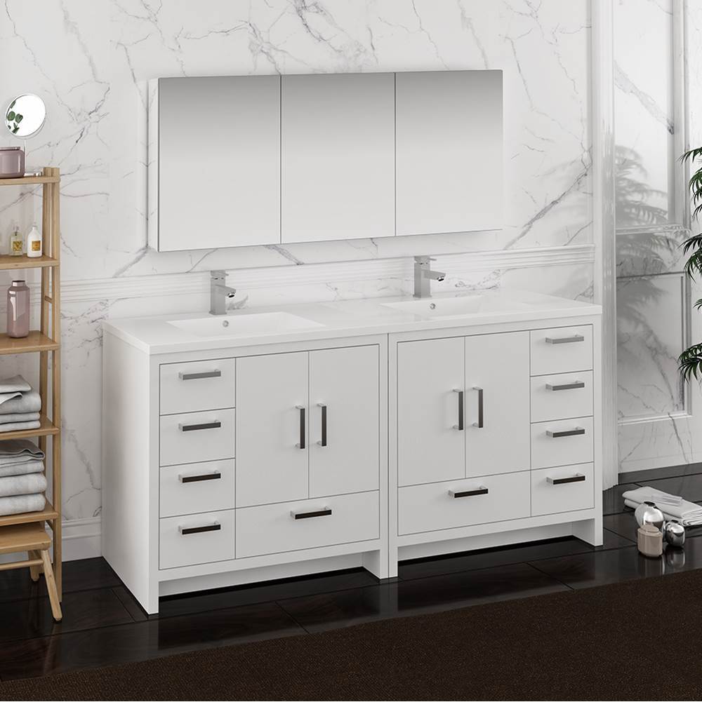 Fresca Bath Fresca Imperia 72'' Glossy White Free Standing Double Sink Modern Bathroom Vanity w/ Medicine Cabinet