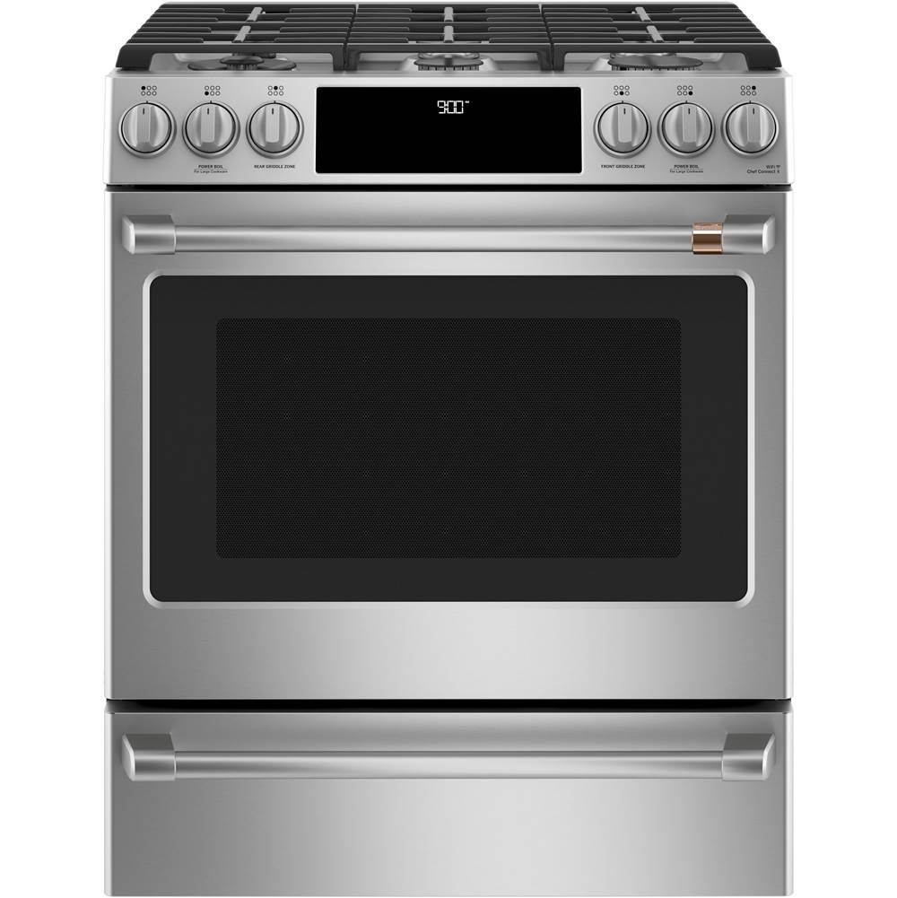 Cafe Cafe 30'' Smart Slide-In, Front-Control, Dual-Fuel Range with Warming Drawer