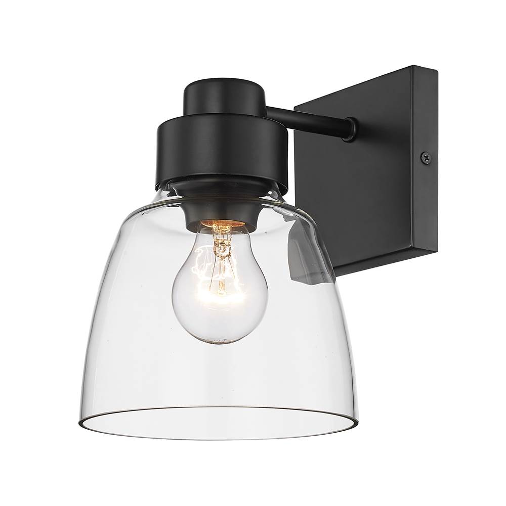 Golden Lighting Remy 1 Light Wall Sconce in Matte Black with Clear Glass Shade