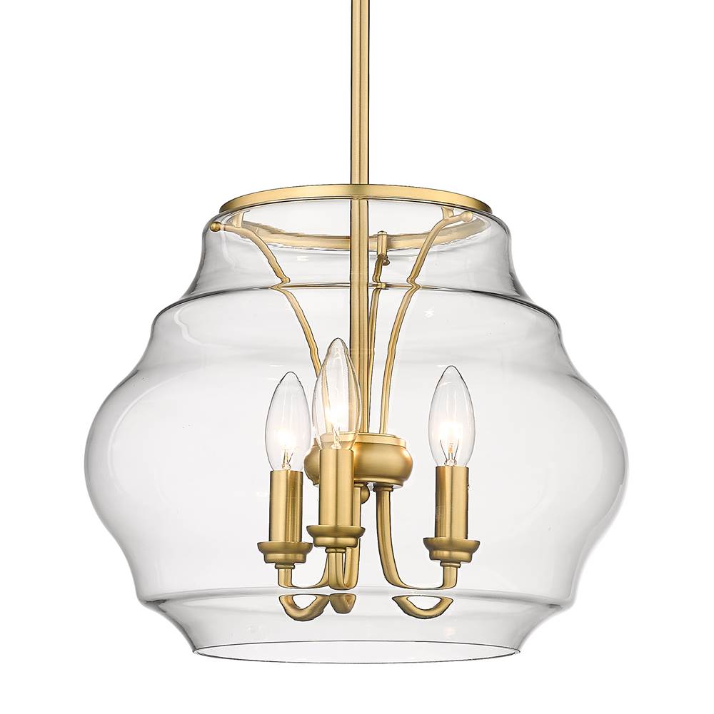 Golden Lighting Annette 3 Light Pendant in Brushed Champagne Bronze with Clear Glass Shade