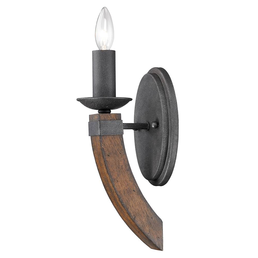 Golden Lighting Madera 1-Light Wall Sconce Torchiere in Black Iron with