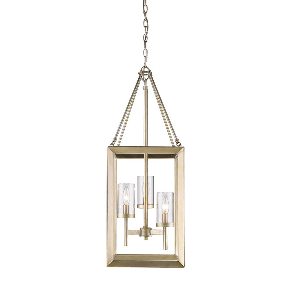 Golden Lighting Smyth 3 Light Pendant in White Gold with Clear Glass
