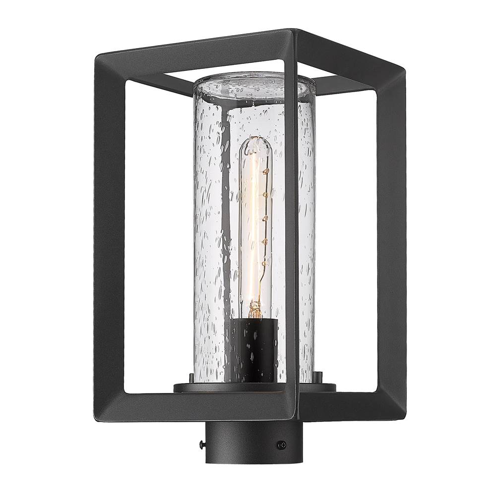 Golden Lighting Smyth NB Post Mount - Outdoor in Natural Black with Seeded Glass Shade