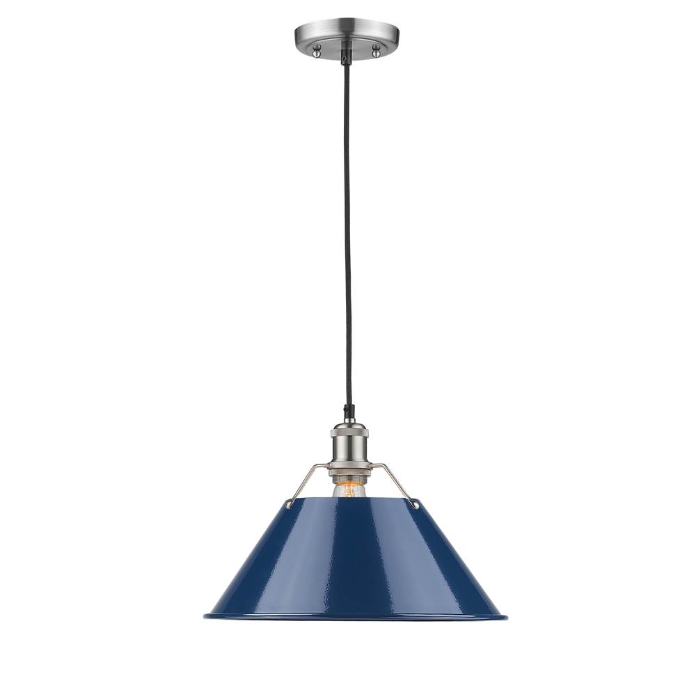 Golden Lighting Orwell PW 1 Light Pendant - 14'' in Pewter with Navy Blue Shade