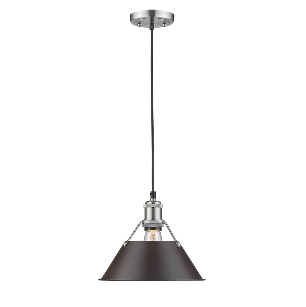 Golden Lighting Orwell PW 1 Light Pendant - 10'' in Pewter with Rubbed Bronze Shade