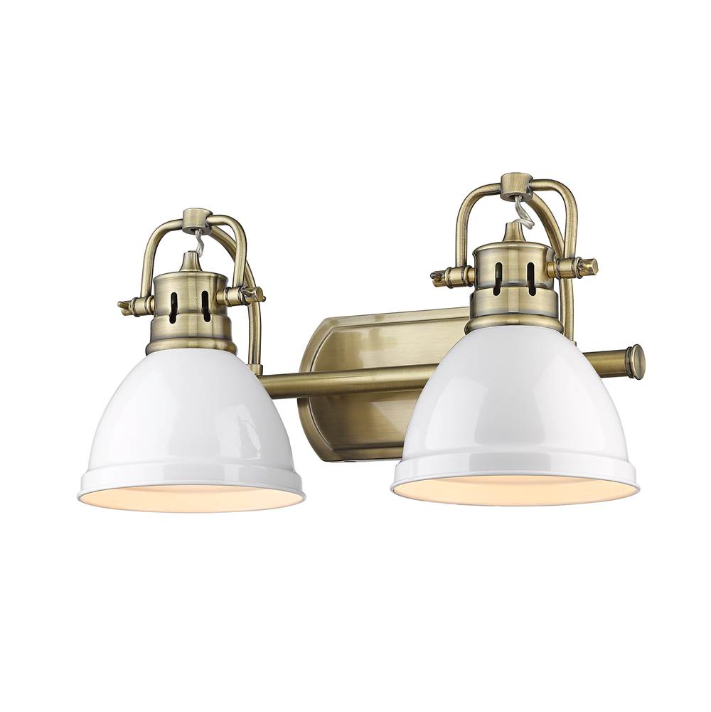 Golden Lighting Duncan 2 Light Bath Vanity in Aged Brass with Matte White Shades