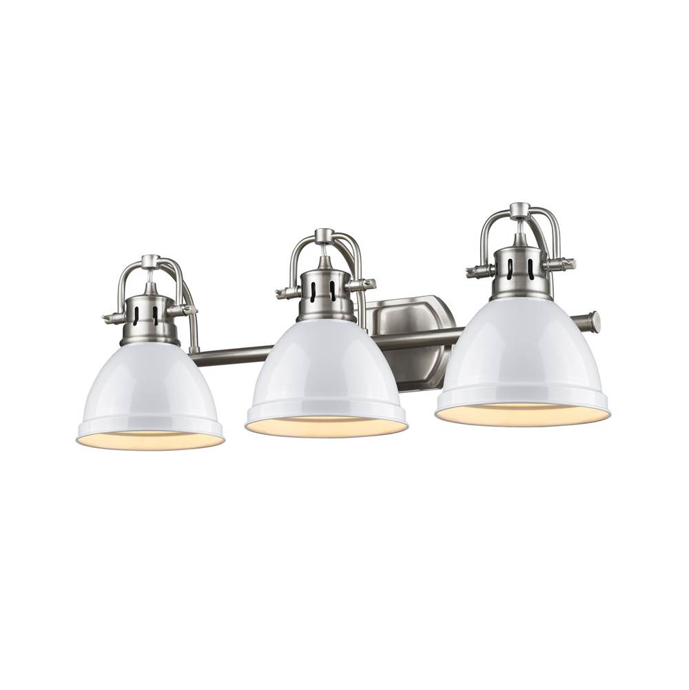 Golden Lighting Duncan 3 Light Bath Vanity in Pewter with a White Shade