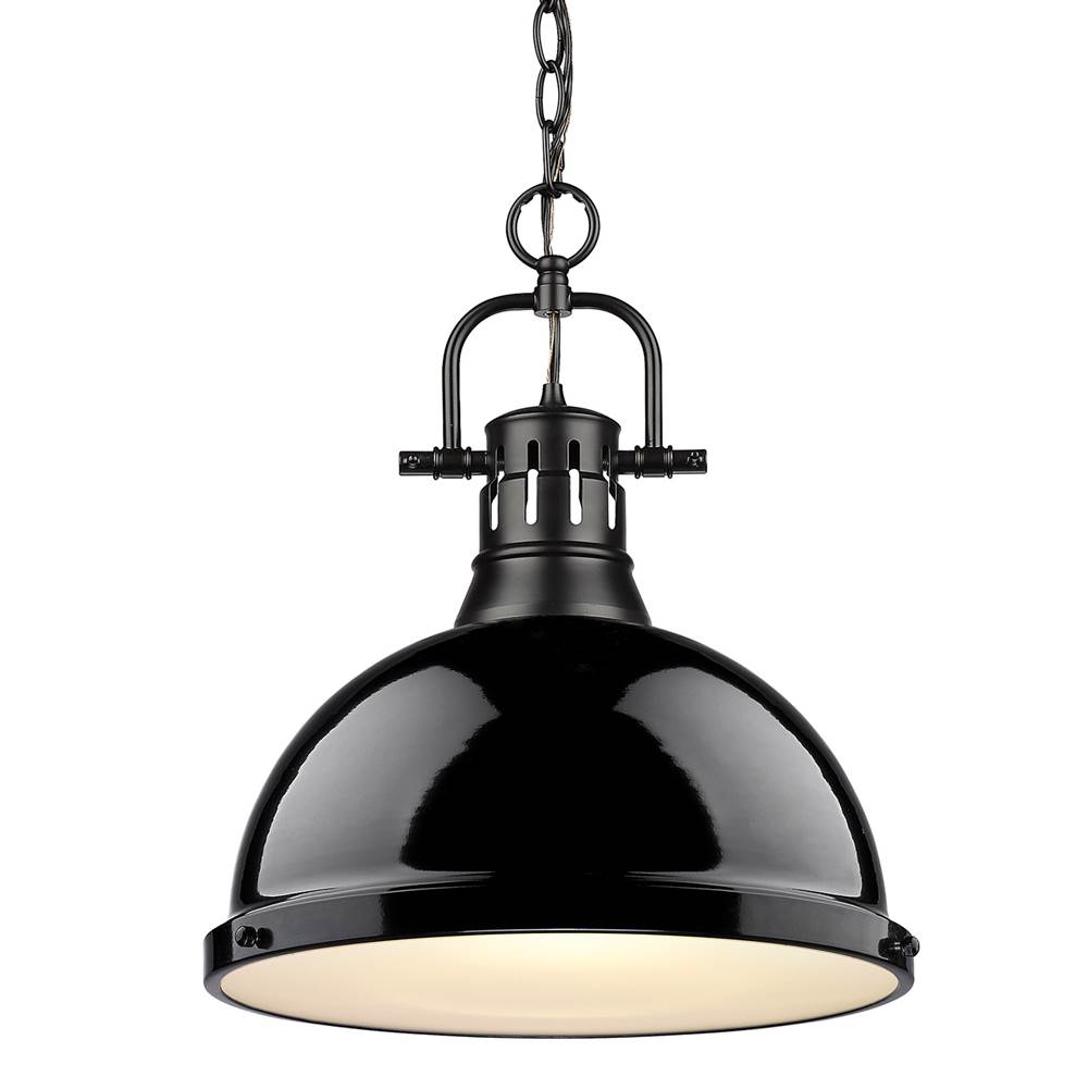 Golden Lighting Duncan 1 Light Pendant with Chain in Black with a Black Shade