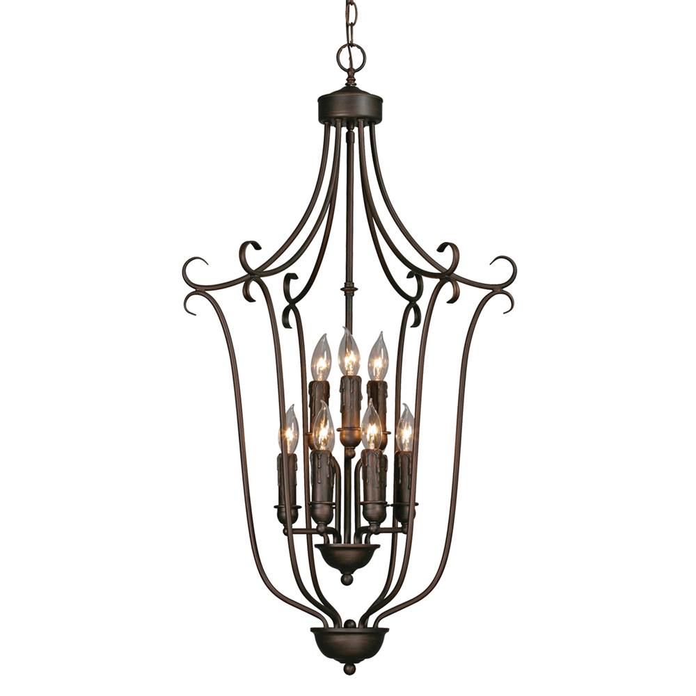 Golden Lighting Multi-Family 2 Tier - 9 Light Caged Foyer in Rubbed Bronze with Drip Candlesticks