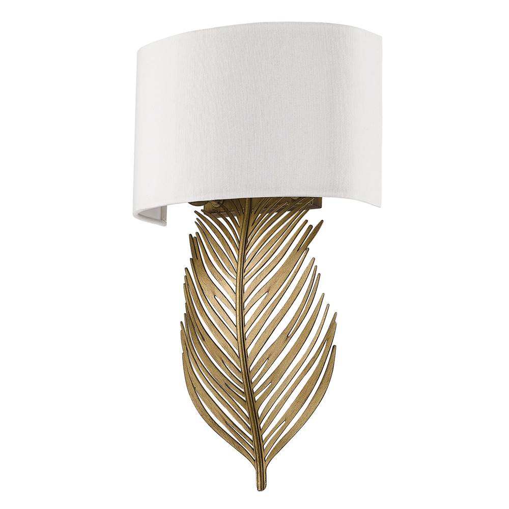 Golden Lighting Cay 2 Light Wall Sconce in Vintage Fired Gold with Ivory Linen Shade