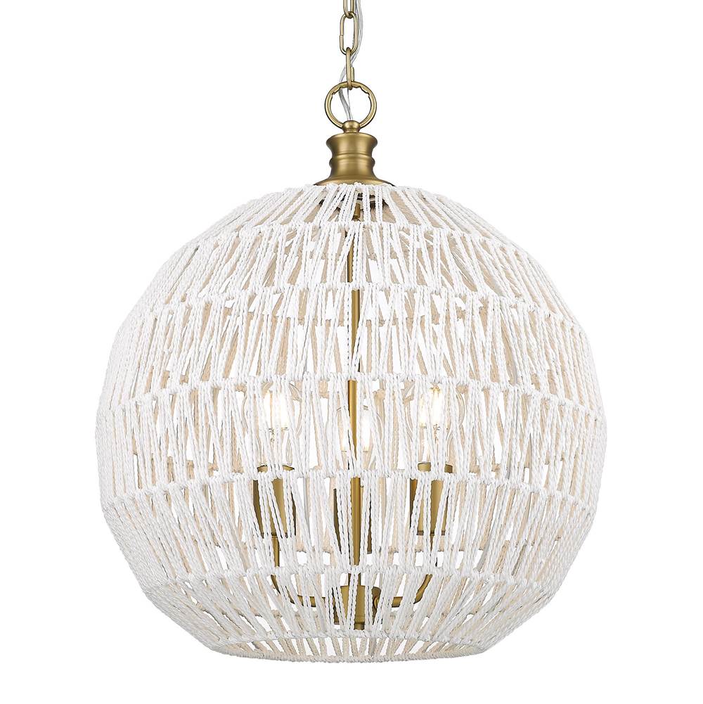 Golden Lighting Florence 3 Light Pendant in Brushed Champagne Bronze and Bleached White Raphia Rope Shade