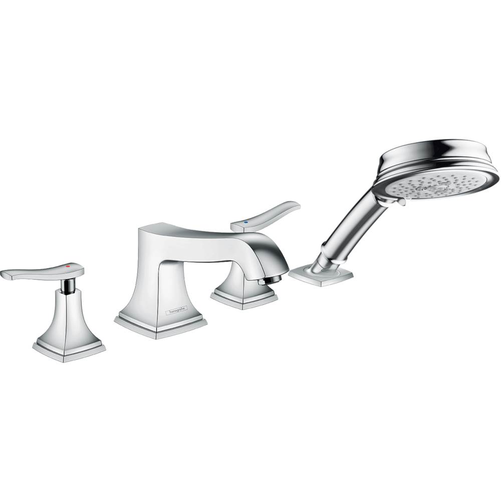 Hansgrohe Metropol Classic 4-Hole Roman Tub Set Trim with Lever Handles and 1.8 GPM Handshower in Chrome