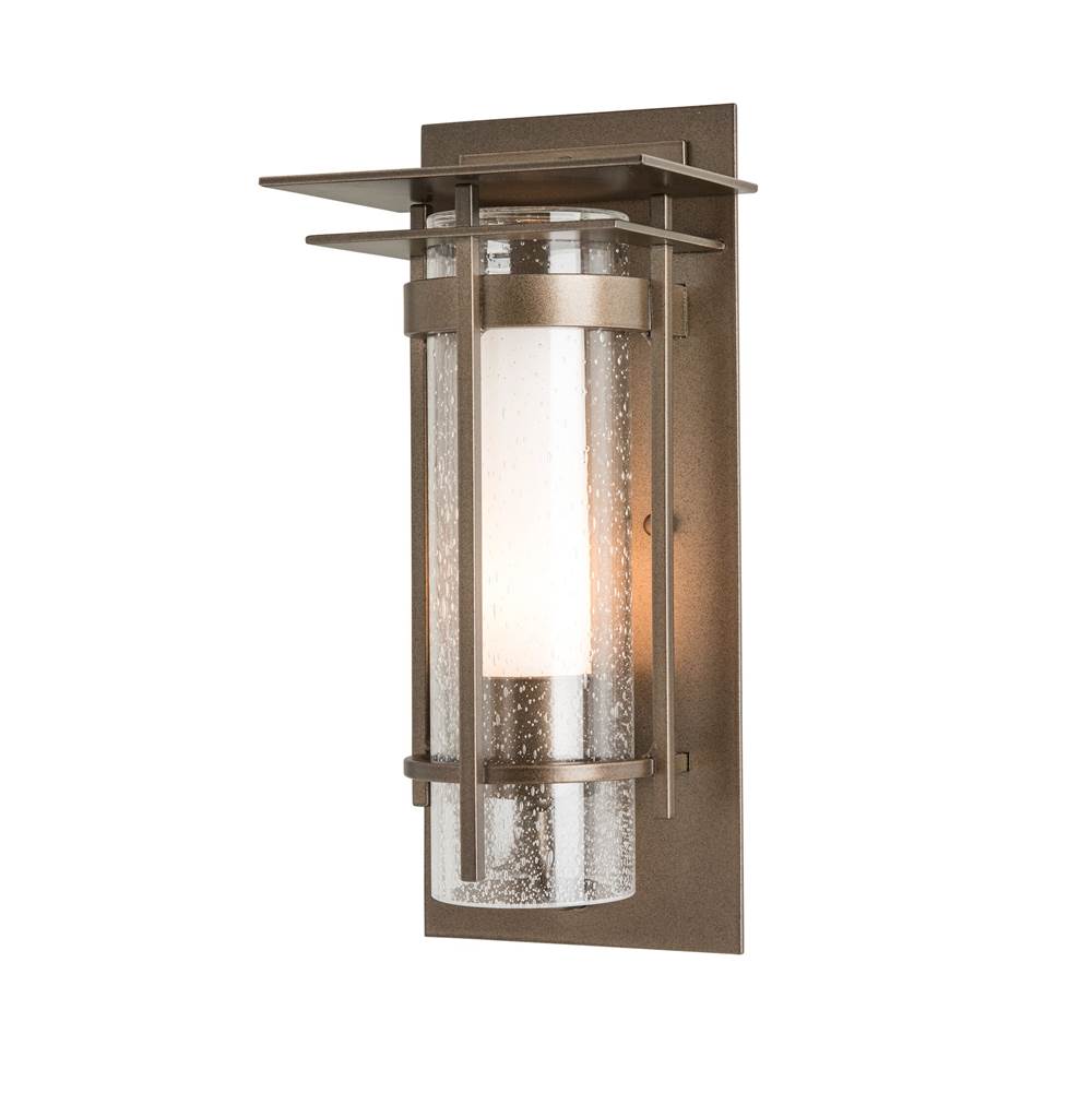 Hubbardton Forge Banded Seeded Glass Small Outdoor Sconce with Top Plate, 305996-SKT-80-ZS0654