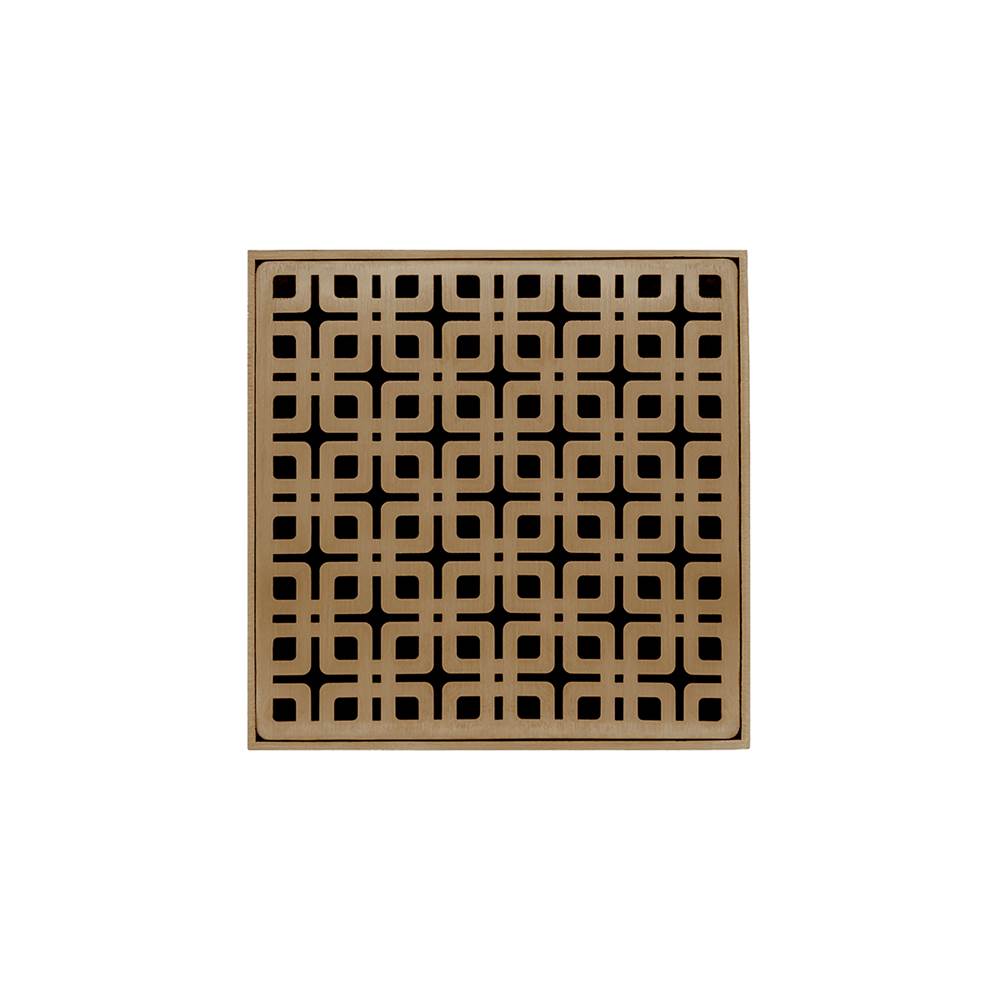 Infinity Drain 5'' x 5'' KD 5 High Flow Complete Kit with Link Pattern Decorative Plate in Satin Bronze with PVC Drain Body, 3'' Outlet