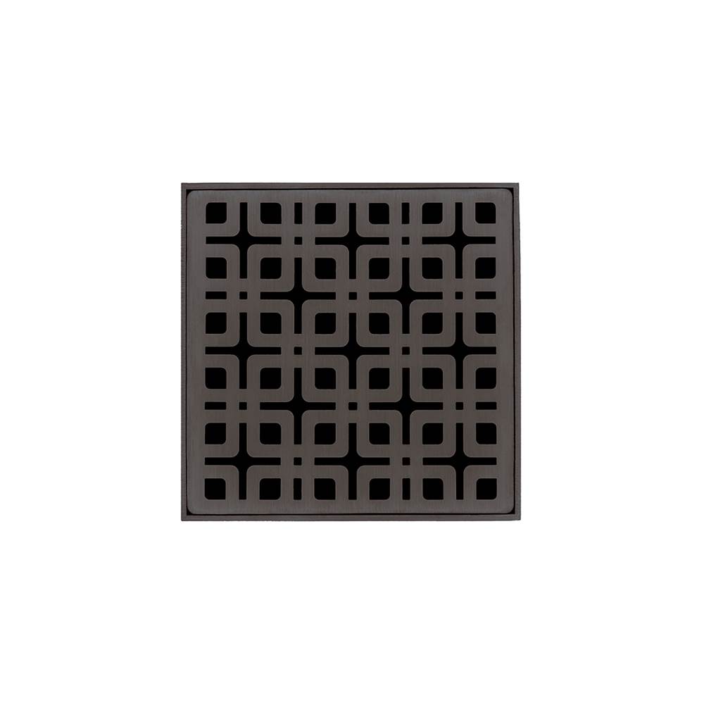 Infinity Drain 4'' x 4'' KDB 4 Complete Kit with Link Pattern Decorative Plate in Oil Rubbed Bronze with Stainless Steel Bonded Flange Drain Body, 2'' No Hub Outlet