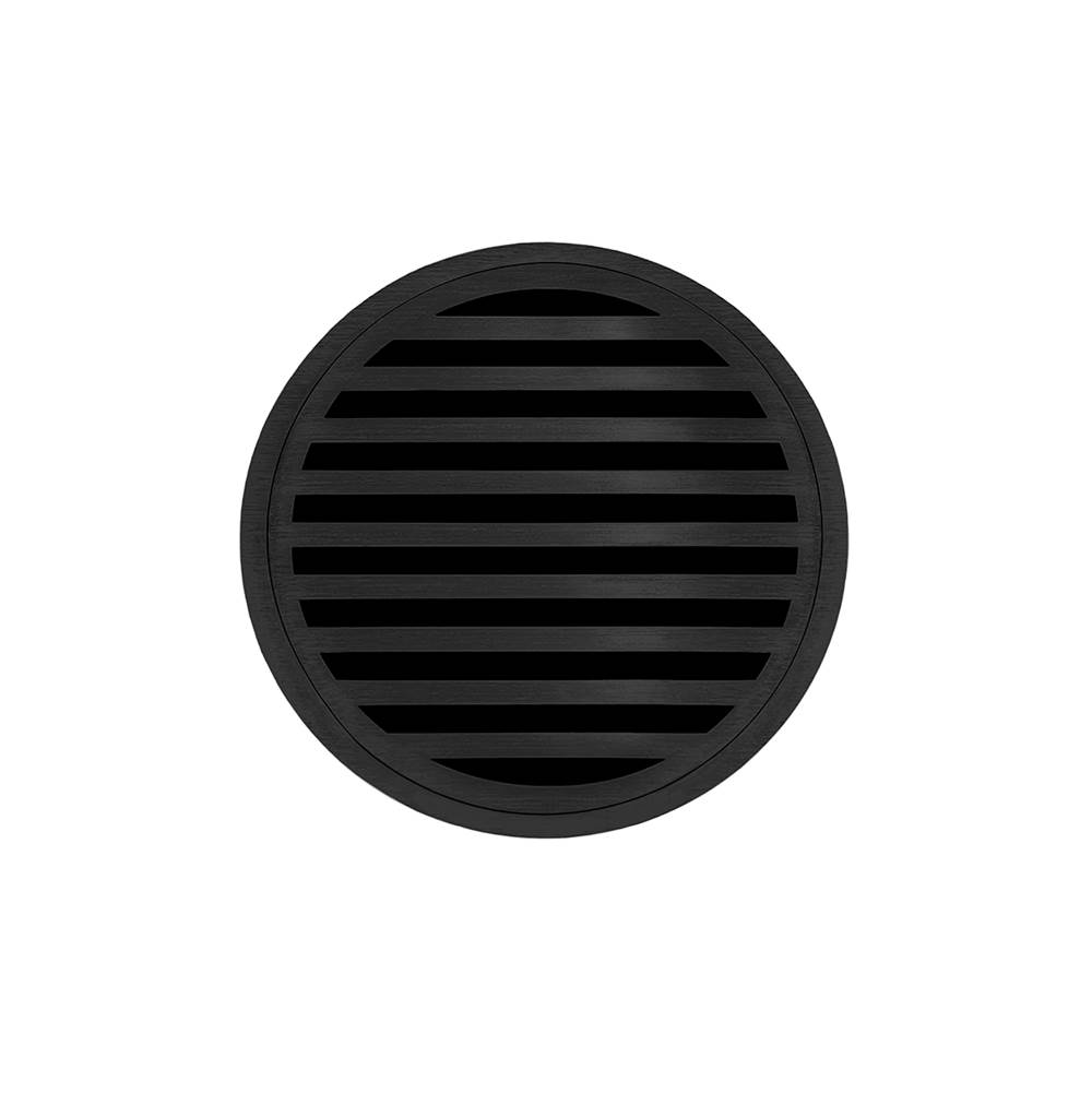 Infinity Drain 5'' Round Strainer with Lines Pattern Decorative Plate and 2'' Throat in Matte Black for RND 5