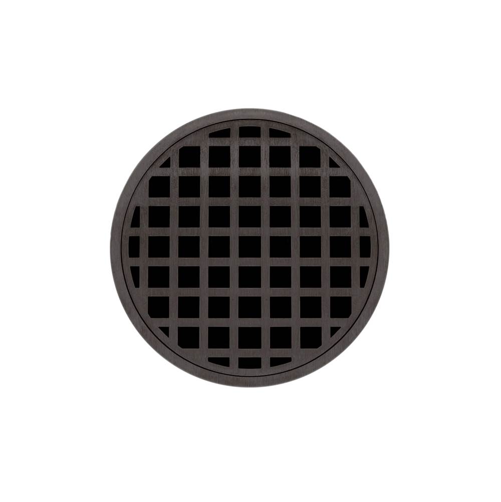 Infinity Drain 5'' Round RQD 5 Complete Kit with Squares Pattern Decorative Plate in Oil Rubbed Bronze with Cast Iron Drain Body, 2'' Outlet
