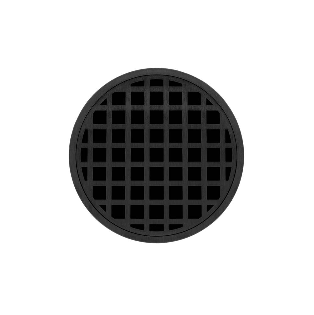 Infinity Drain 5'' Round RQD 5 High Flow Complete Kit with Squares Pattern Decorative Plate in Matte Black with PVC Drain Body, 3'' Outlet
