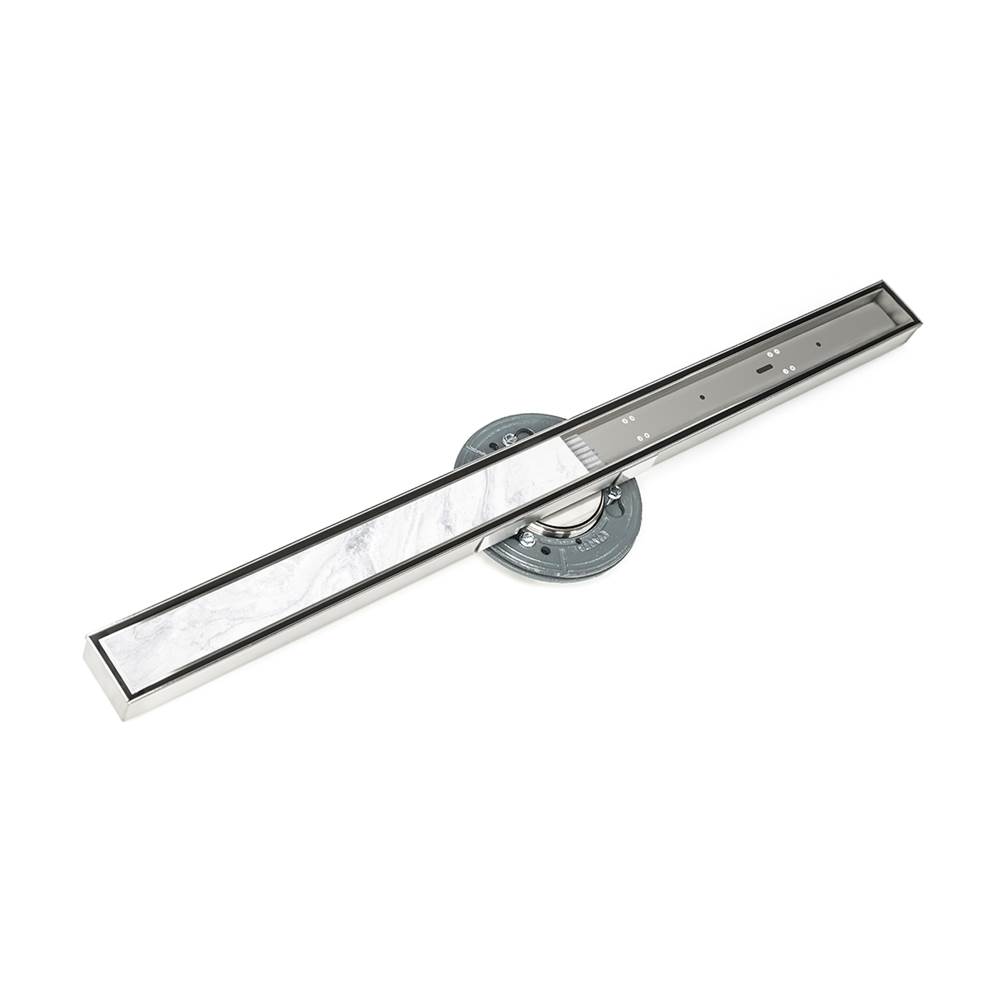 Infinity Drain 60'' S-Stainless Steel Series High Flow Complete Kit with Tile Insert Frame in Satin Stainless with Cast Iron Drain Body, 3'' No Hub Outlet