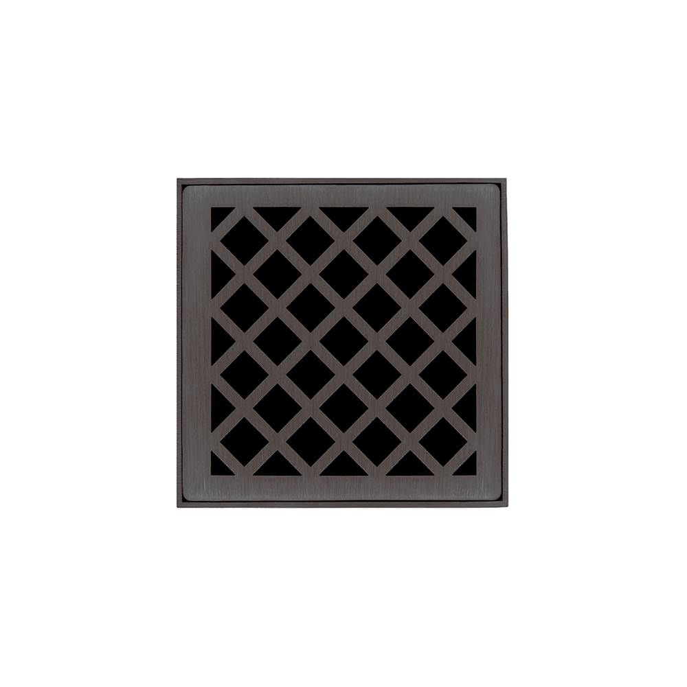Infinity Drain 4'' x 4'' Strainer with Criss-Cross Pattern Decorative Plate and 2'' Throat in Oil Rubbed Bronze for XD 4