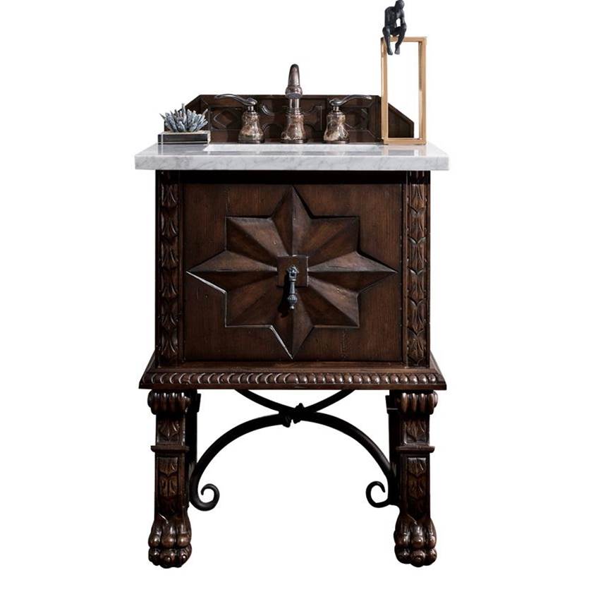 James Martin Vanities Balmoral 26'' Single Vanity Cabinet, Antique Walnut w/ 3 CM Arctic Fall Solid Surface Top