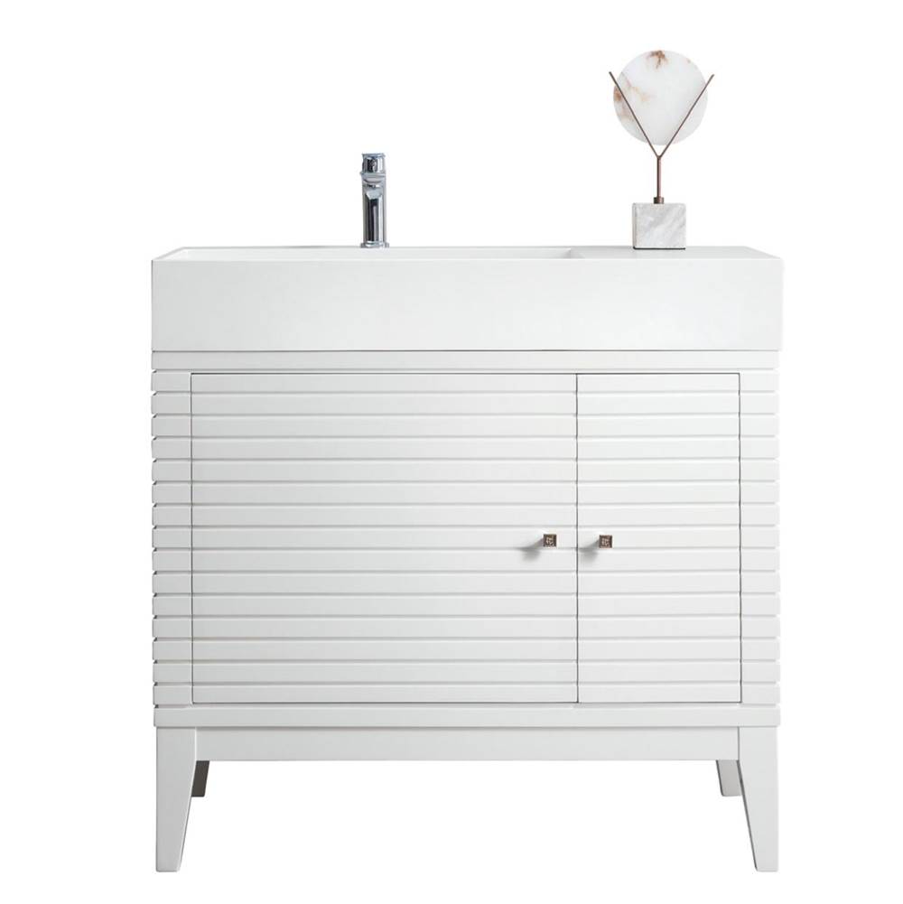 James Martin Vanities Linear 36'' Single Vanity, Glossy White w/ Glossy White Composite Top