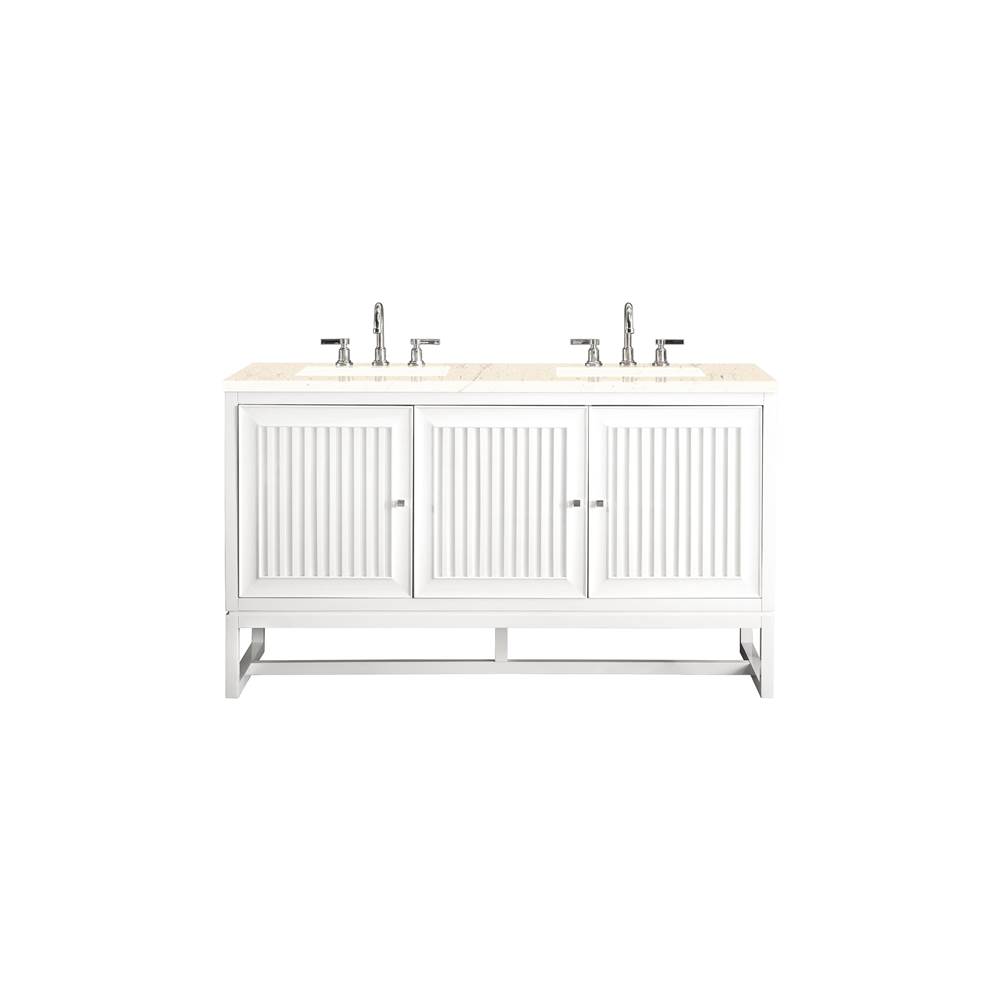 James Martin Vanities Athens 60'' Double Vanity Cabinet, Glossy White, w/ 3 CM Eternal Marfil Top