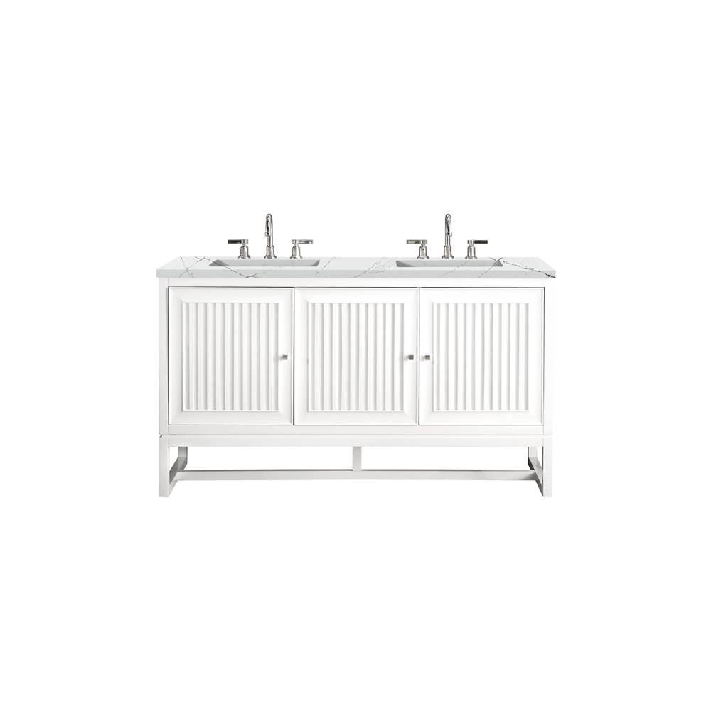 James Martin Vanities Athens 60'' Double Vanity Cabinet, Glossy White, w/ 3 CM Ethereal Noctis Top