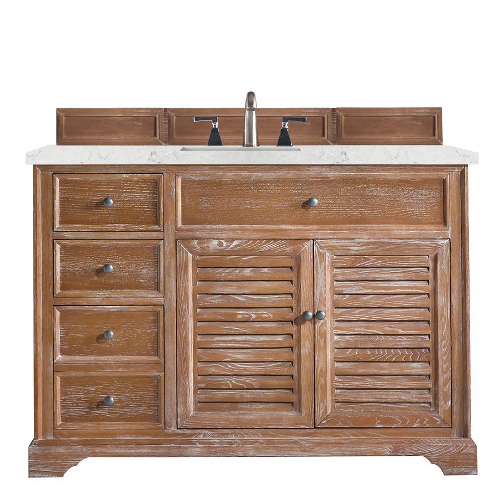 James Martin Vanities Savannah 48'' Single Vanity Cabinet, Driftwood, w/ 3 CM Eternal Jasmine Pearl Quartz Top