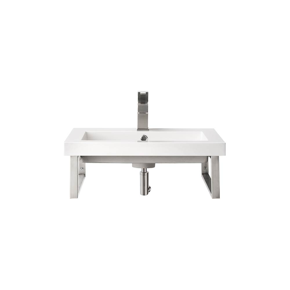 James Martin Vanities Two Boston 18'' Wall Brackets, Brushed Nickel w/23.6'' White Glossy Composite Countertop