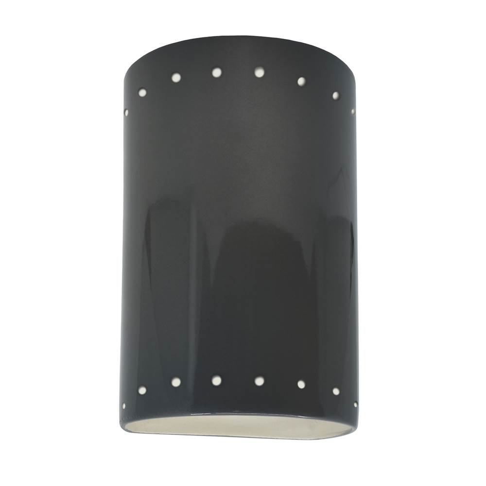 Justice Design Small Cylinder w/ Perfs - Closed Top (Outdoor) in Gloss Grey