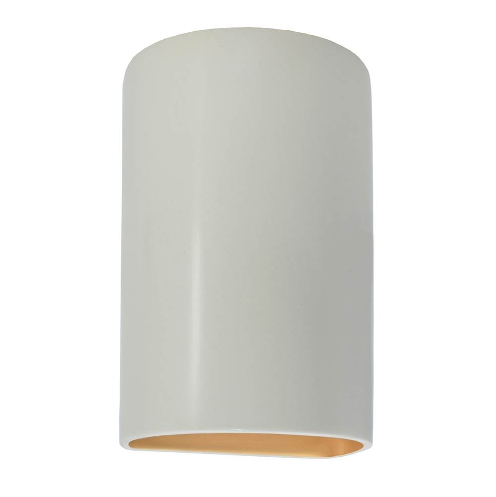 Justice Design Large Cylinder - Closed Top (Outdoor) in Matte White with Champagne Gold internal finish