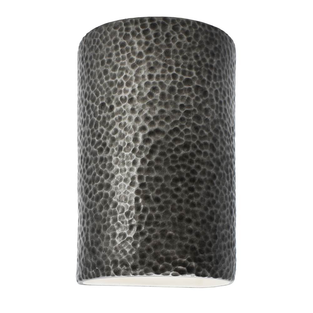 Justice Design Large ADA Outdoor LED Cylinder - Open Top and Bottom  in Hammered Pewter