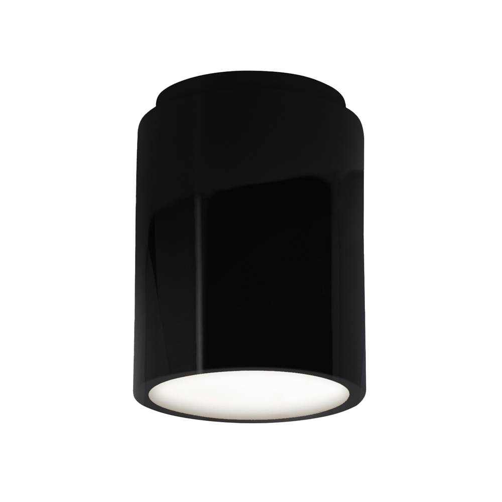 Justice Design Cylinder Flush-Mount (Outdoor) in Gloss Black with Matte White internal finish