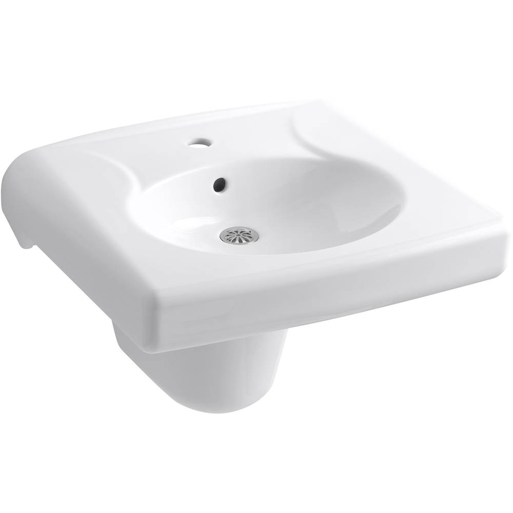 Kohler Brenham™ wall-mounted or concealed carrier arm mounted commercial bathroom sink with single faucet hole and shroud, antimicrobial finish