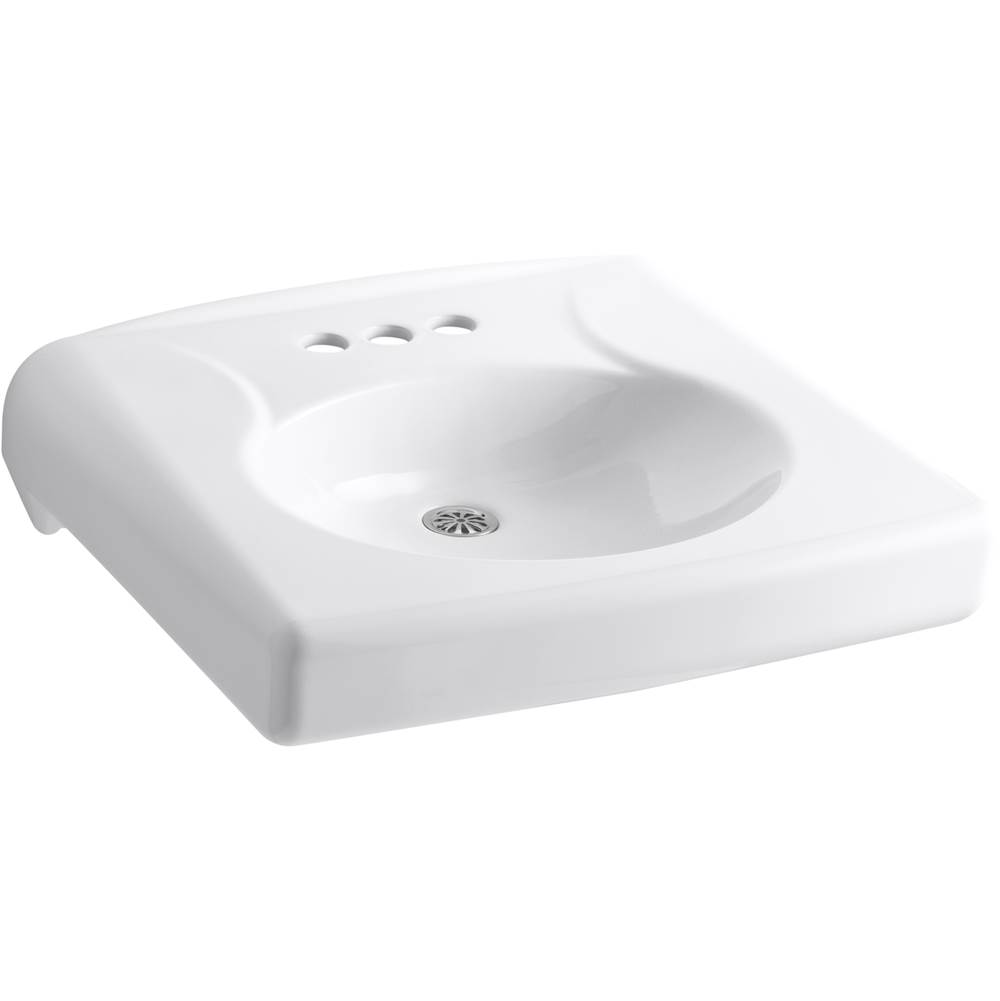 Kohler Brenham™ wall-mounted or concealed carrier arm mounted commercial bathroom sink with 4'' centerset faucet holes and no overflow, antimicrobial finish