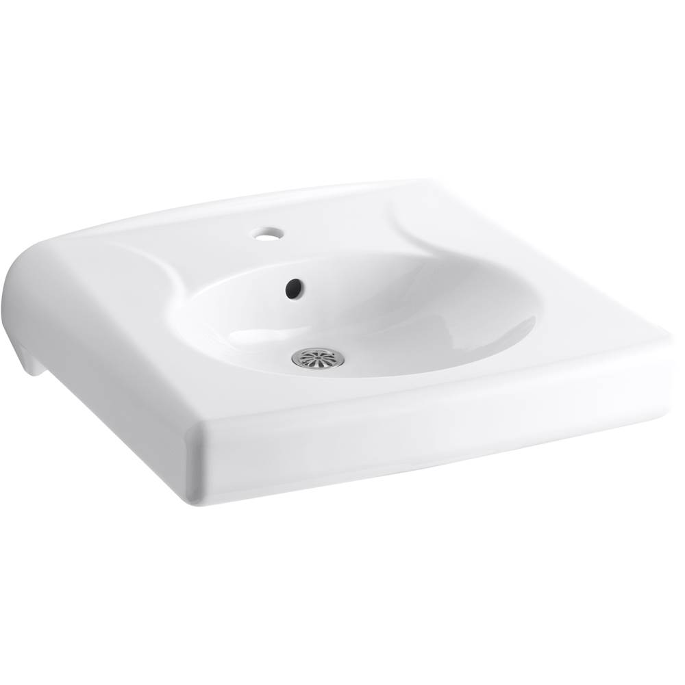 Kohler Brenham™ wall-mounted or concealed carrier arm mounted commercial bathroom sink with single faucet hole, antimicrobial finish