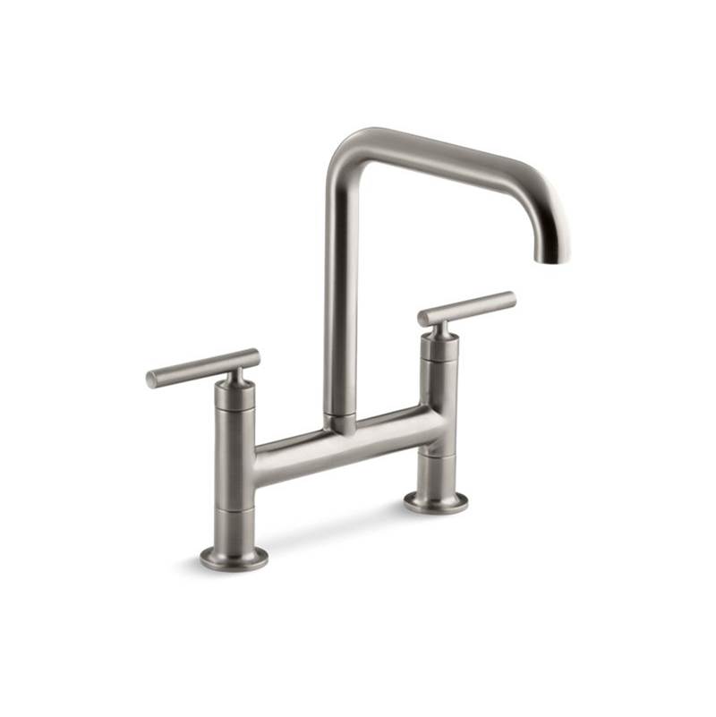 Kohler Purist® two-hole deck-mount bridge kitchen sink faucet with 8-3/8'' spout