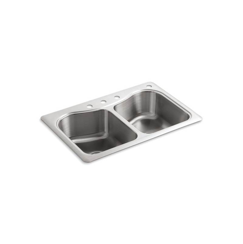 Kohler Staccato™ 33'' x 22'' x 8-5/16'' top-mount double-equal bowl kitchen sink with 4 faucet holes