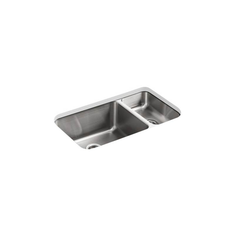 Kohler Undertone® 31-1/2'' x 18'' x 9-3/4'' Undermount high/low double-bowl kitchen sink
