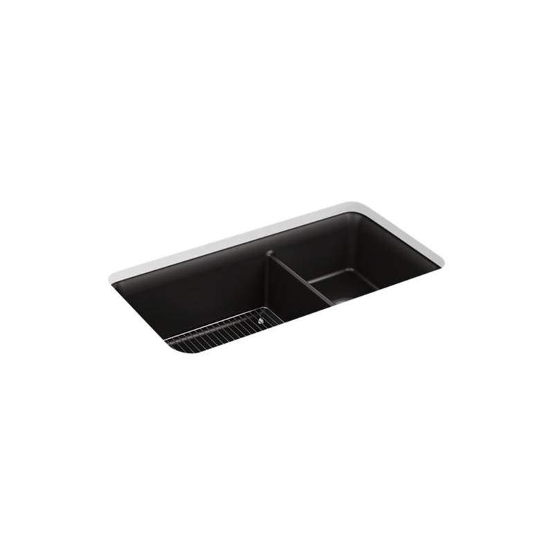 Kohler Cairn® 33-1/2'' x 18-5/16'' x 10-1/8'' Neoroc® undermount double-bowl large/medium kitchen sink with rack