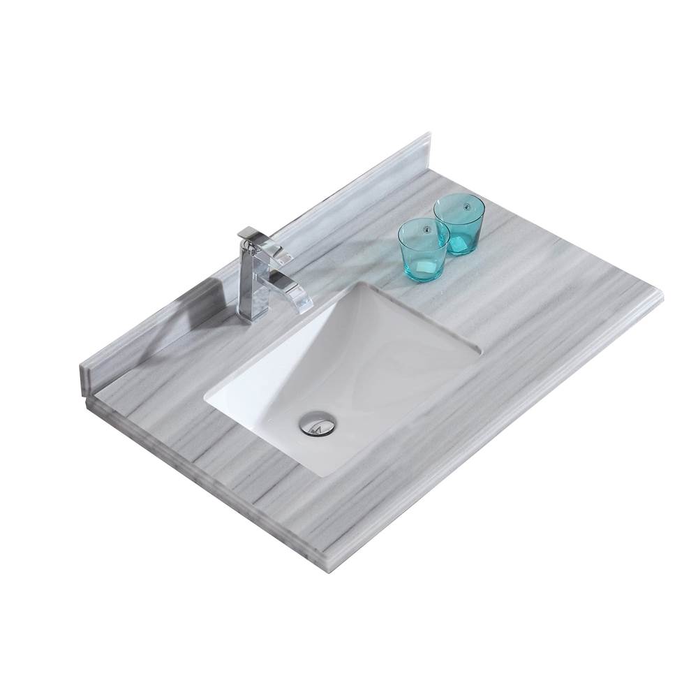 LAVIVA Odyssey - 36 - White Stripes Marble Countertop with Rectangular Sink