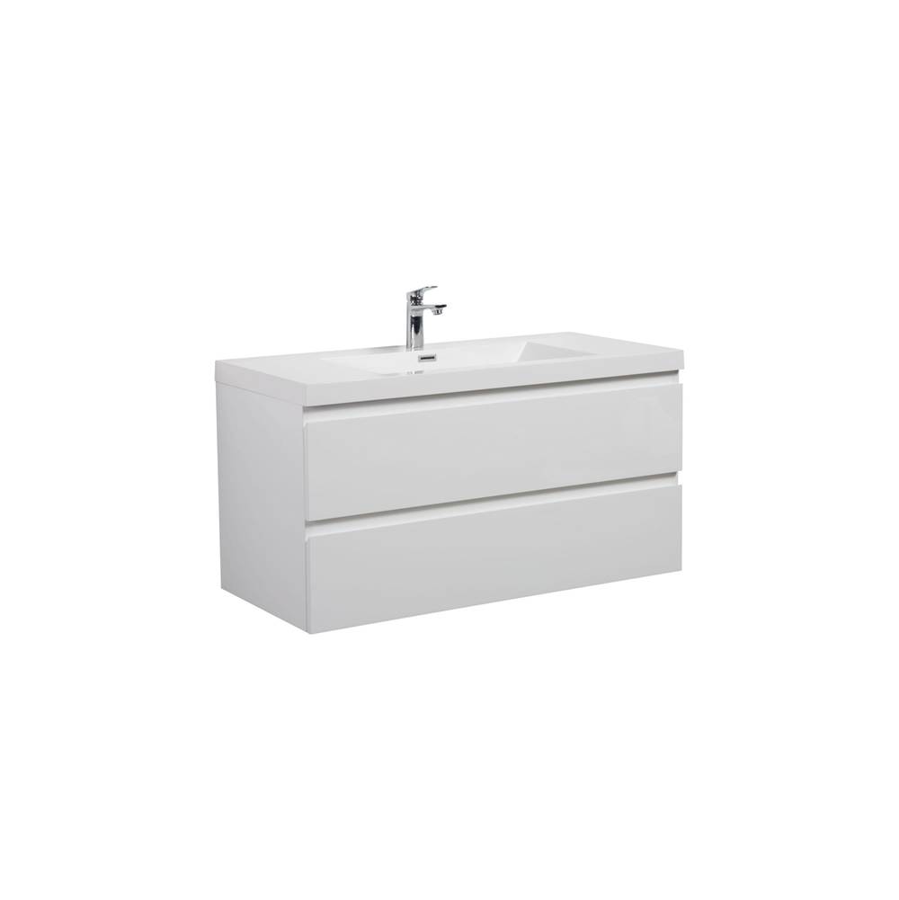 LAVIVA Aurora 42'' Glossy Polar White Wall Hung Bathroom Vanity with White Acrylic Countertop