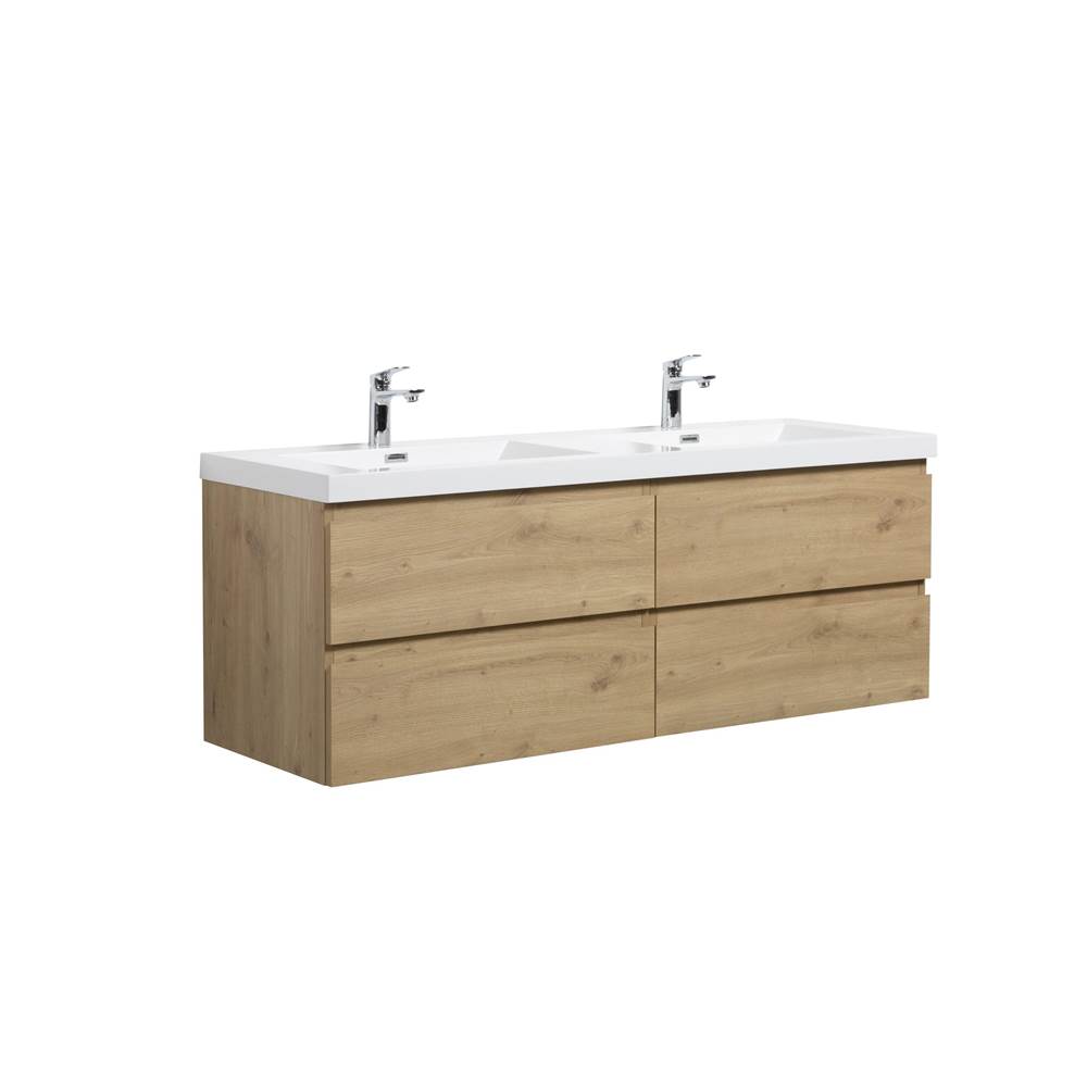 LAVIVA Aurora 60'' Sonoma Oak Wall Hung Double Sink Bathroom Vanity with White Acrylic Countertop