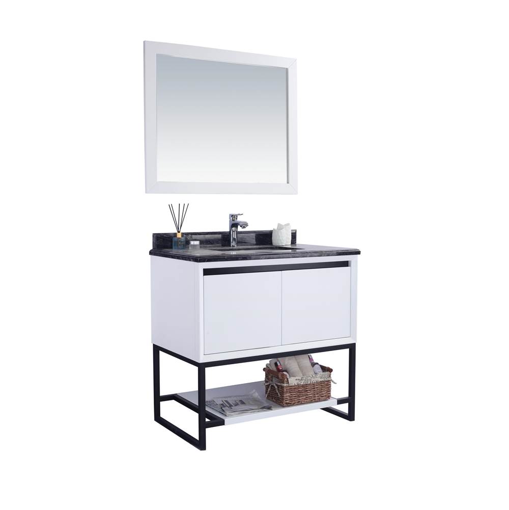 LAVIVA Alto 36 - White Cabinet And Black Wood Marble Countertop