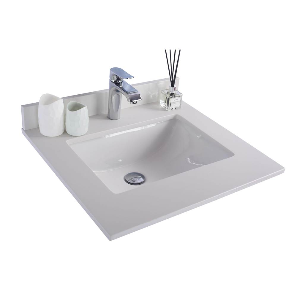 LAVIVA White Quartz Marble Countertop - 24'' - Single Hole with Rectangular Sink