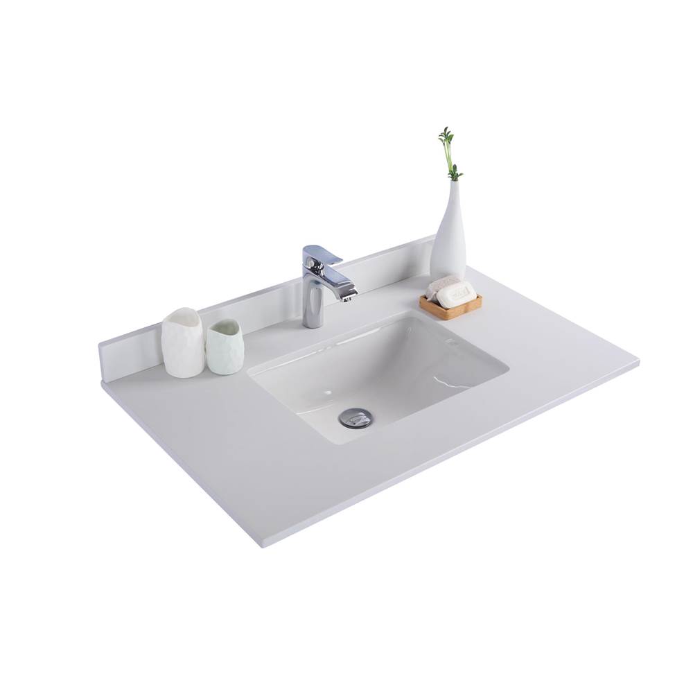 LAVIVA White Quartz Marble Countertop - 36'' - Single Hole with Rectangular Sink