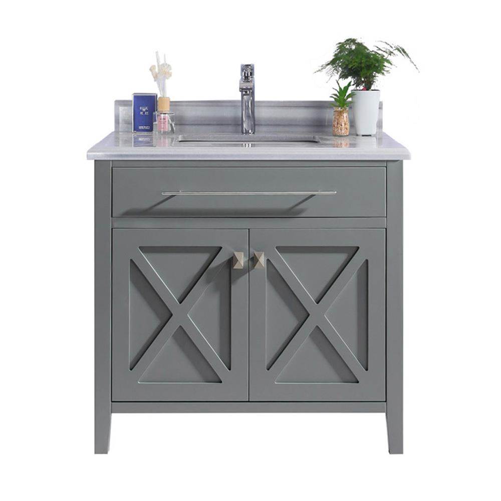 LAVIVA Wimbledon - 36 - Grey Cabinet And White Stripes Marble Countertop